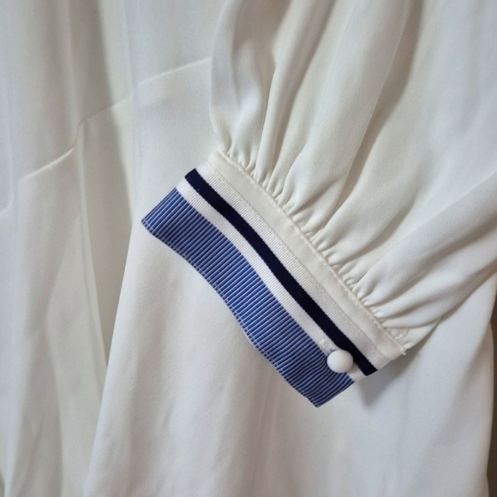 Calli The Label Asta Dress White V-Neck Tennis Prep Dress with Blue Trim, Size 4 - Picture 6 of 16